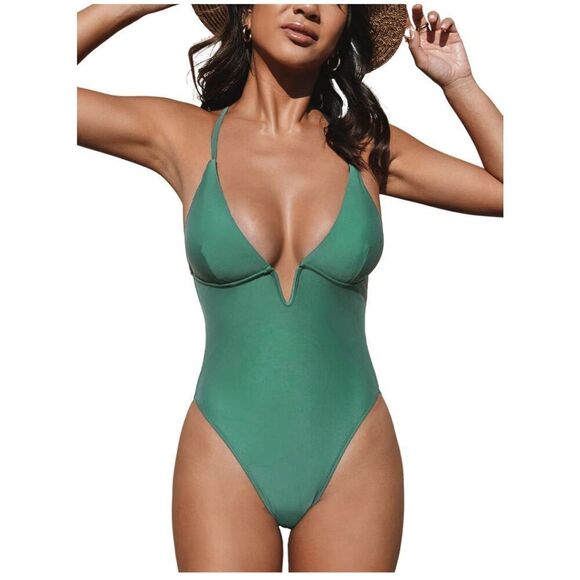 NEW Swimsuit 1 Pc Deep V Neck Crisscross Adjustable Strap XL 16/18 - Picture 1 of 8